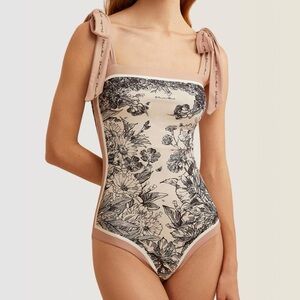 Visual Mood | "Joanna" floralreversible tie-shoulder one-piece swimsuit | Size S